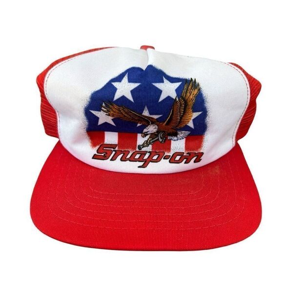 Vintage Snap-On Tools Trucker Snapback Hat Red Racing Theme Adjustable - Picture 1 of 6